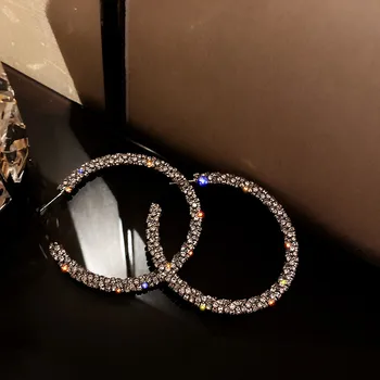 

FYUAN Fashion Big Round Crystal Hoop Earrings for Women Bijoux Silver Color Rhinestone Earrings Statement Jewelry Party