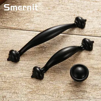 

5pcs Furniture Handles and Knobs Continental Black Door Handle Wardrobe Kitchen Cabinet Drawer Door Knobs 96mm/128mm