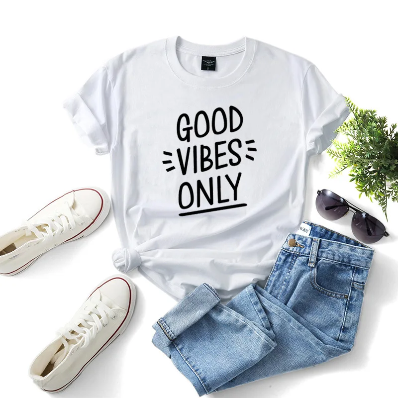 SINGRAIN Good Vibes Only футболка с буквенным принтом женские хлопковые топы оверсайз