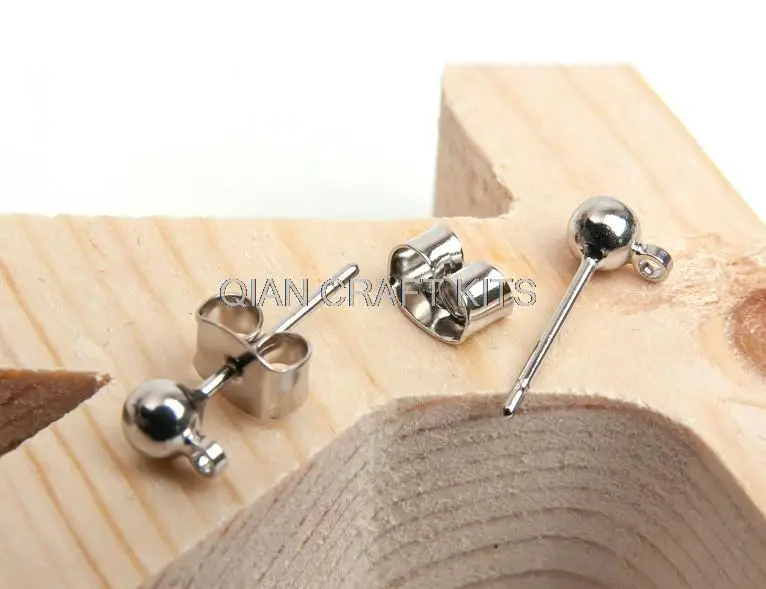 400sets high quality 4mm zinc alloy ball Posts studs with Hanging Loop and free stoppers gold or silver ball Stud Earring Posts