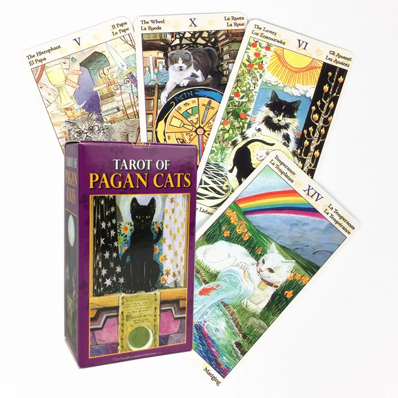 Tarot Cards Mini Size Tarot Of Pagan Cats All English Tarot Board Game Cards Family Gathering Playing Table Board Game cat scratching ball toy kitten sisal rope ball board grinding paws toys cats scratcher wear resistant pet supplies rascador gato