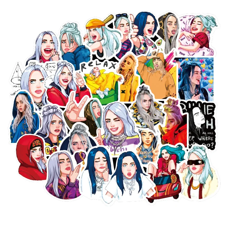 

50Pcs/Pack Billie Eilish Cartoon Graffiti VSCO Stickers for Laptop Skateboard Suitcase Guitar Moto Car Bike
