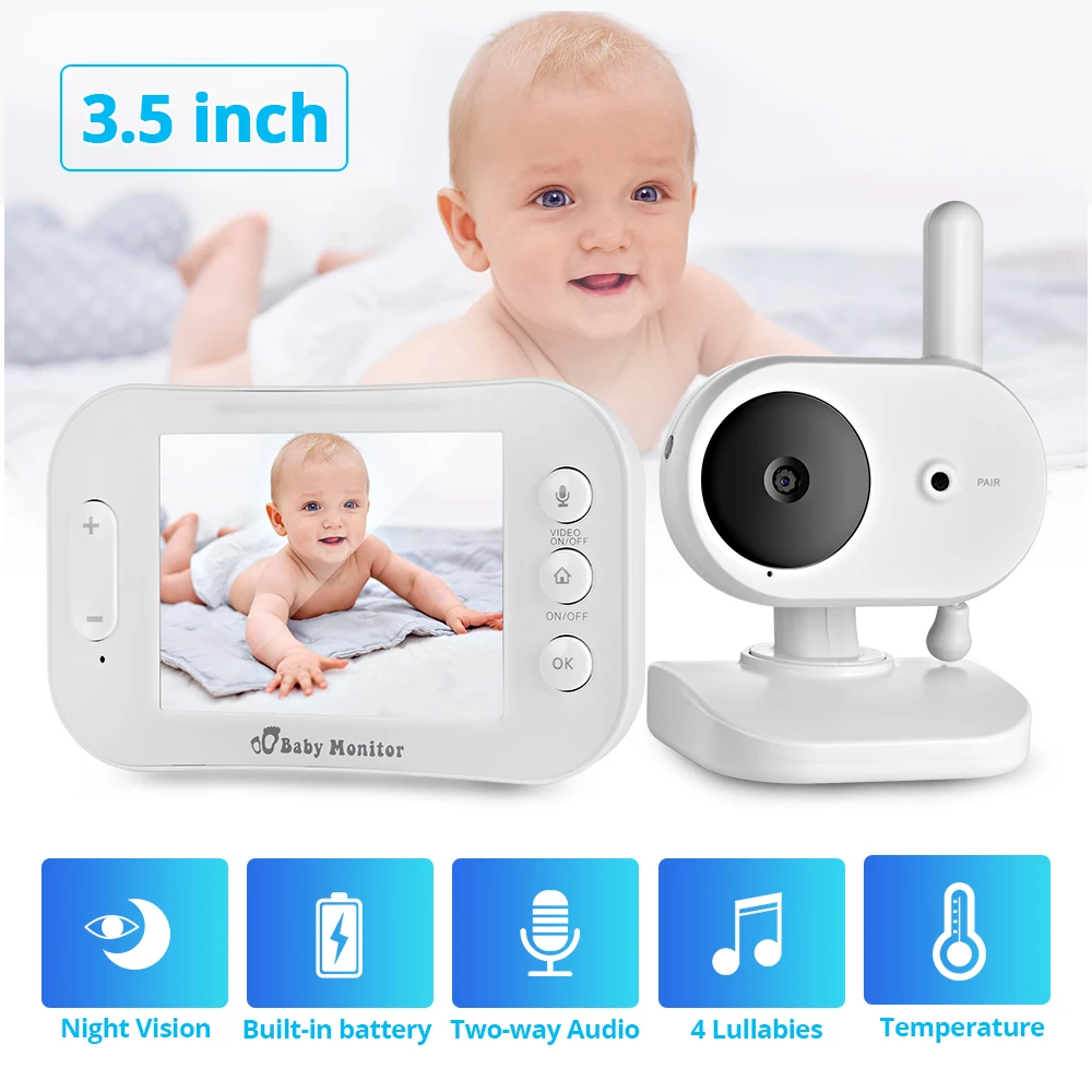  FUERS 3.5 Inch Portable LCD Color Wireless Video and Audio Baby Monitor Night Vision Camera Two Way