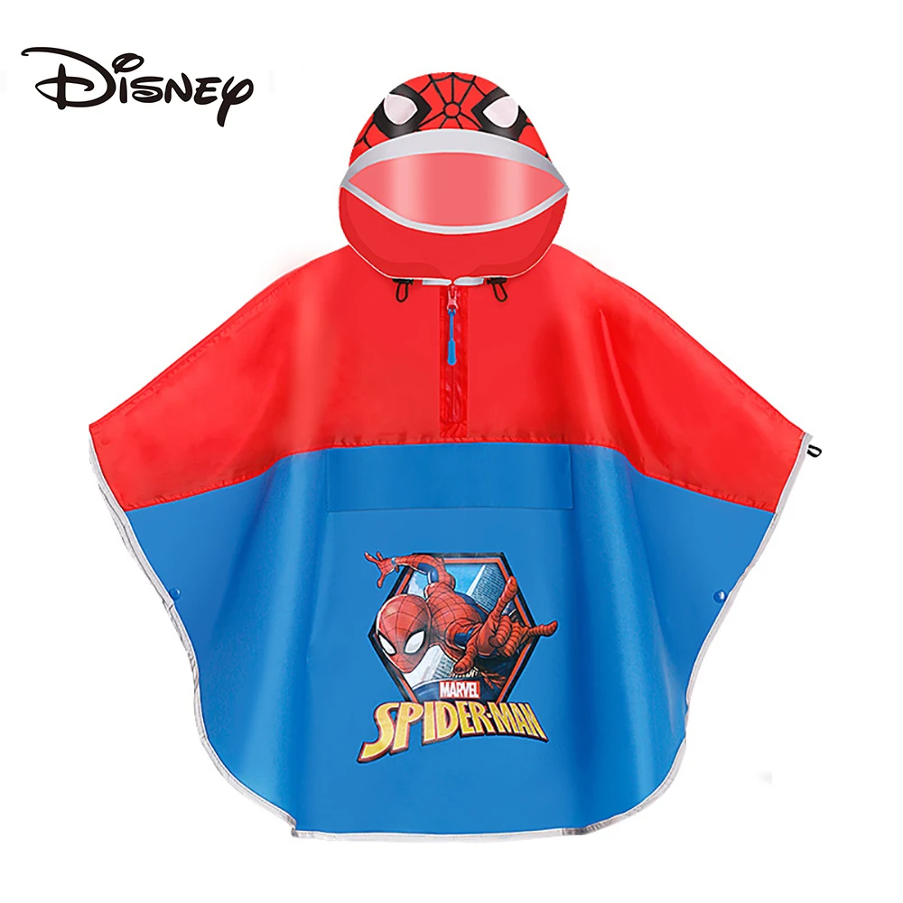 Disney Child Cartoon Blue Raincoat Oxford Cloth Raincoat Spiderman Captain America Rainproof Poncho Kids Boys Rainwear Rainsuits