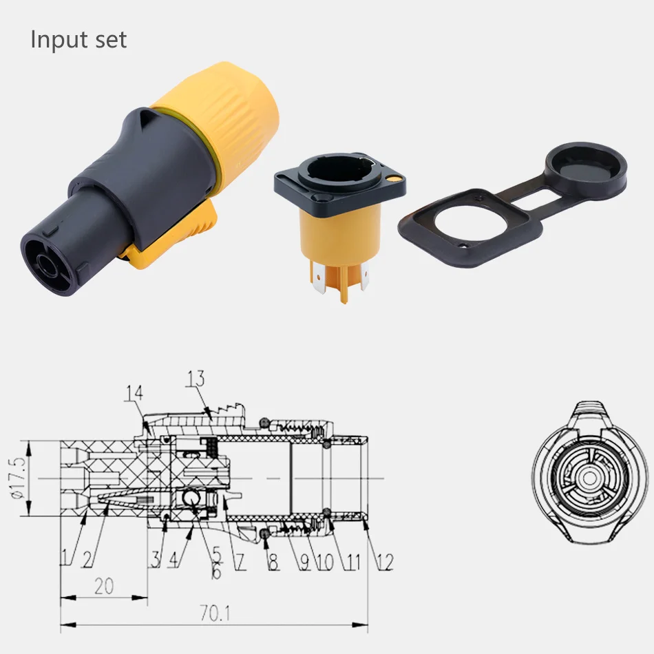1pc Waterproof IP65 PowerCON Connector Male Plug Jack NAC3FX-W NAC3MX-W PA66 Material IP65 Grade Waterproof Black/Orange Color