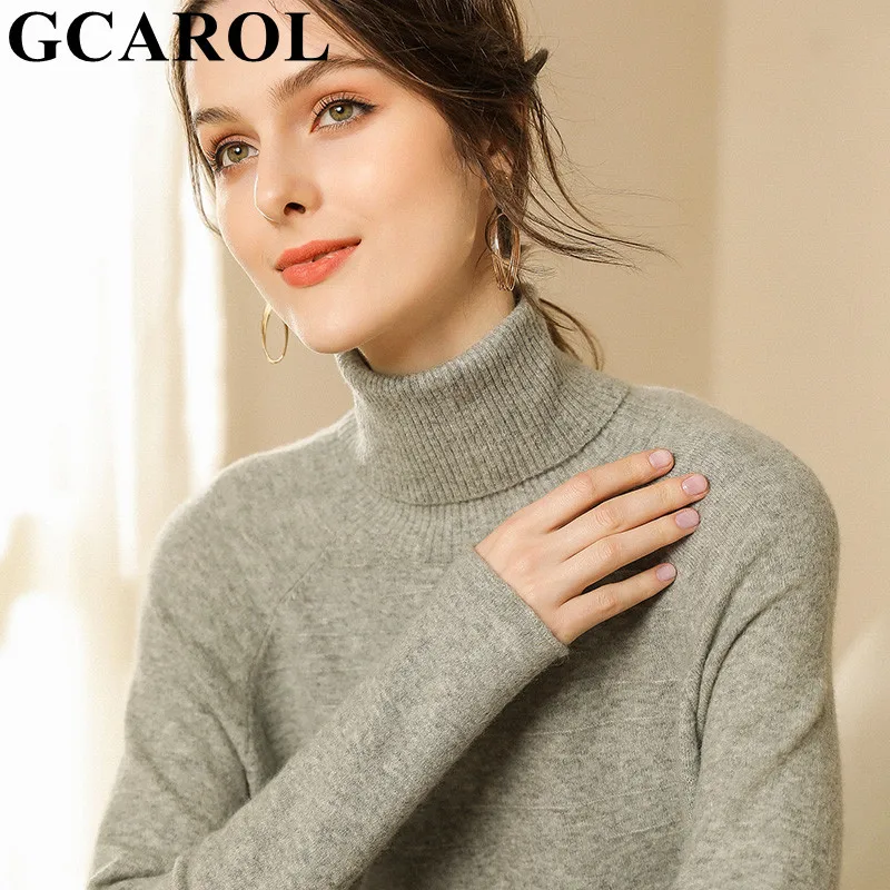 GCAROL, Осень-зима, Женская водолазка, 30% шерсть, свитер с разрезом, на каждый день, большой размер, кашемир, Короткий Джемпер, OL, элегантный пуловер