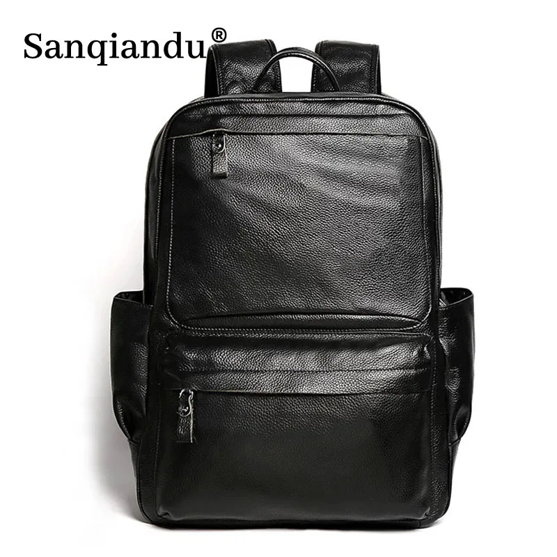 Рюкзак Sanqiandu мужской из натуральной кожи модный ранец для отдыха и путешествий