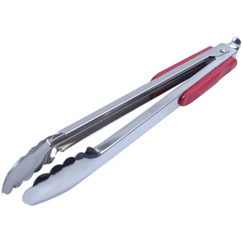 

14-Inch Stainless Steel Red BBQ Tongs Kitchen Cook Tool Convenient Practical