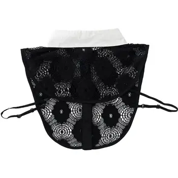 

Female Hollow Embroidery Black Floral Lace Fake Collar Lapel Sweater Half-Shirt