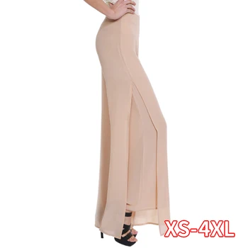 

Women's Summer Wide Leg Long Trousers Casual Vintage High Waist Chiffon Side Split Loose Bohemia Skirt Pants Capris Solid