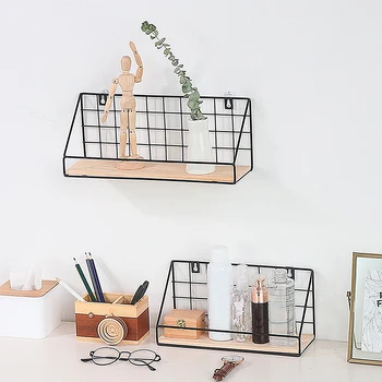 

Creative Metal Wall Shelf No Punching Mounted Storage Rack For Bedside Bedroom Wall Hanging Basket Shelves For Home Decoration