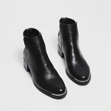 Женские ботинки; черные матовые осенние ботинки на низком каблуке; ботильоны из искусственной кожи с металлическим носком на молнии; черные осенние ботинки с острым носком