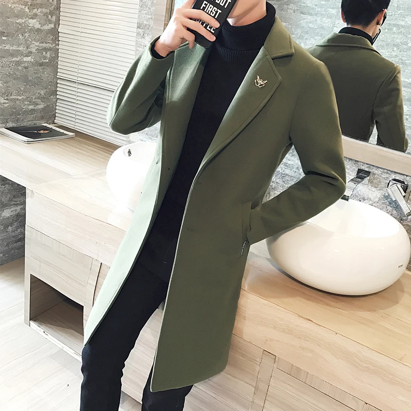 

2019 New Winter Woolen Coat Men Leisure Long Sections Woolen Coats Mens Pure Color Casual Fashion Jackets / Casual Men Overcoat