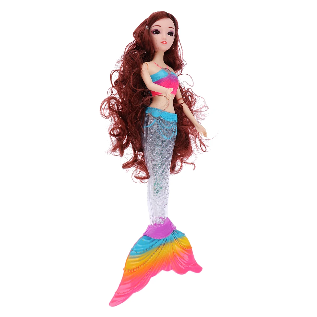 Beautiful Mermaid Princess Doll With Glimmer LED Rainbow Light Tail And Curly Hair Wig Girls Model Toy For