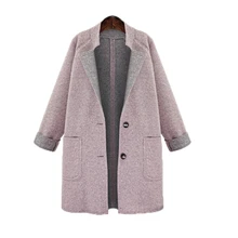 Осень Зима длинное шерстяное пальто Свободное однобортное шерстяное пальто и куртка с отложным воротником женские пальто плюс размер 4XL