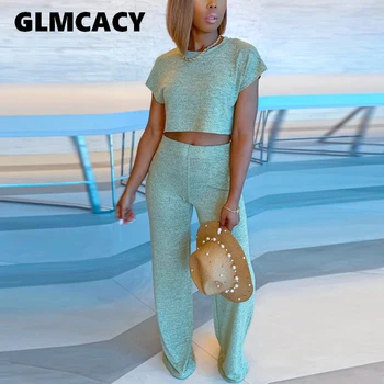 

Women 2 Piece Tracksuits Solid Casual Two Piece Set Short Sleeve Shirt Top and Regular Loose Pants Chic Suits