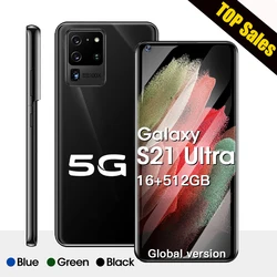 Smartphone S21 Ultra 7.2, version globale, plein écran HD 5G, Android, 16 go + 512 go, téléphone portable 10 cœurs, caméra HD 24 + 48MP 