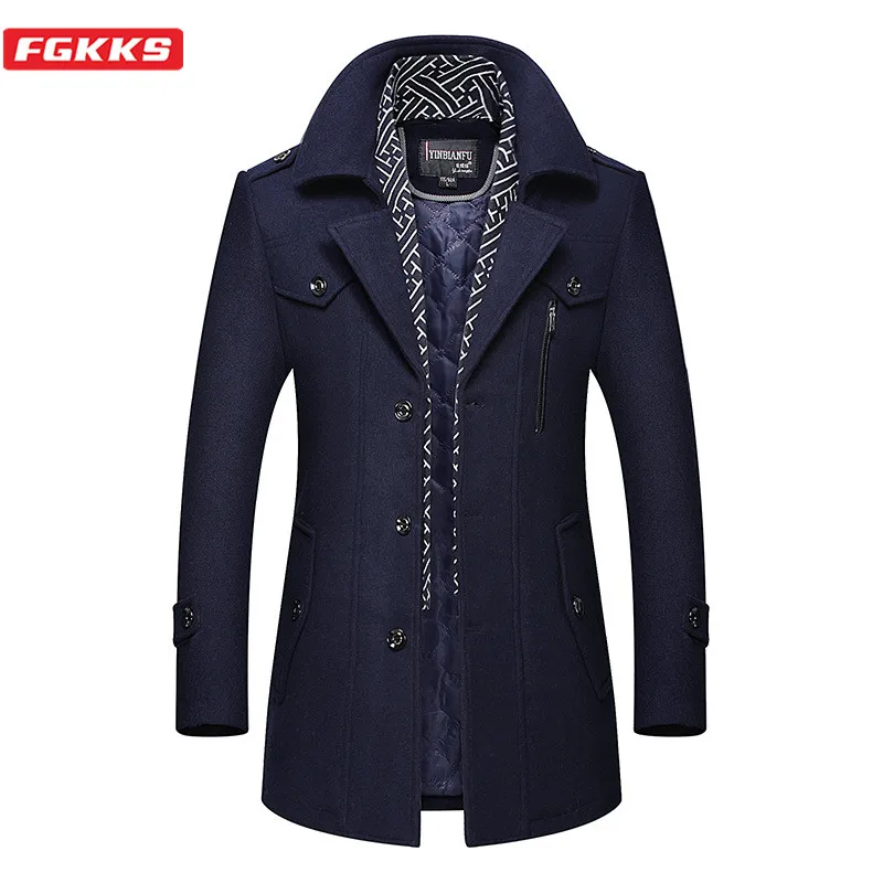 FGKKS Winter Men Wool Blend Coat Quality Brand Men's Comfortable Warm Thick Overcoat Long Section Wool Coats Male (With Scarf) FGKKS Winter Men Wool Blend Coat Quality Brand Men's Comfortable Warm Thick Overcoat Long Section Wool Coats Male (With Scarf)