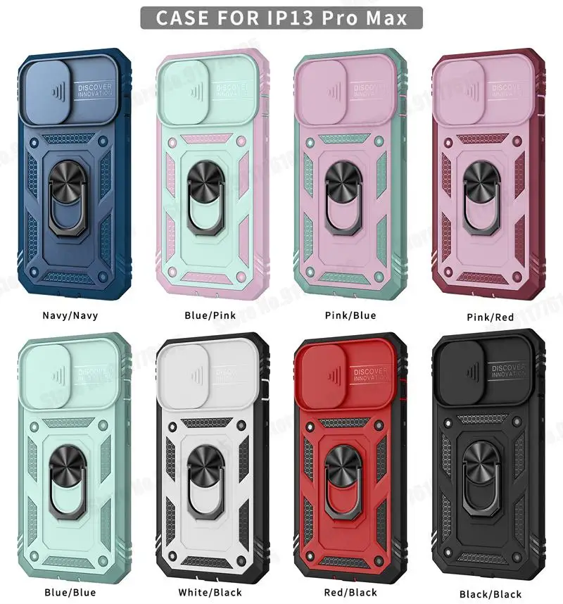 3 in 1 Hybrid Armor Shockproof Magnet Stand Case For iPhone 13 Mini 11 12 Pro Max XR XS Max 7 8 Plus Slide Lens Protective Cover iphone 13 wallet case