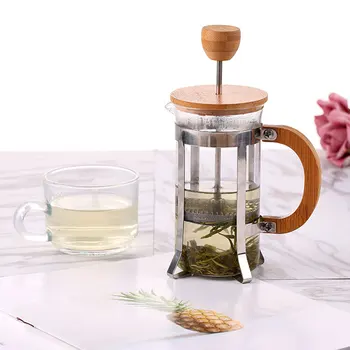

Filtration Coffee Maker Glass Coffee Pot Durable High Grade Wooden Cover 350ml Heat-Resistant French Press Coffeepot