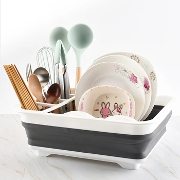

Kitchen Multifunction Foldable Drain Basket Large Capacity Folding Drain Rack Bowl Chopsticks Fork Tableware Storage Tool
