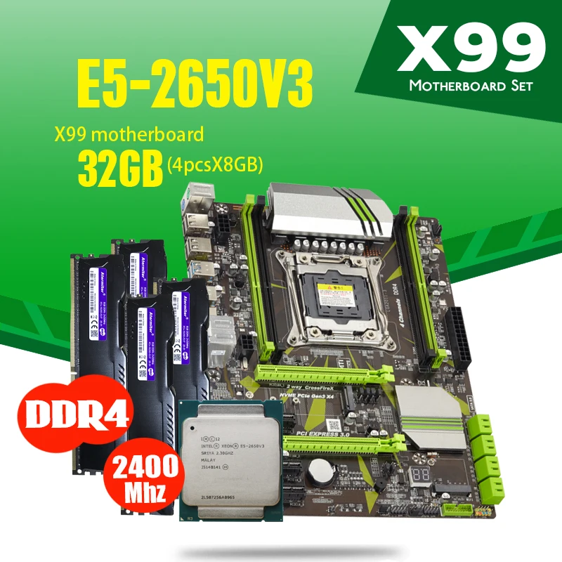 Материнская плата atermiter X99 D4 с процессором Xeon E5 2650 V3 4 шт. X 8 ГБ = 32 Гб ОЗУ DDR4 2400 МГц |