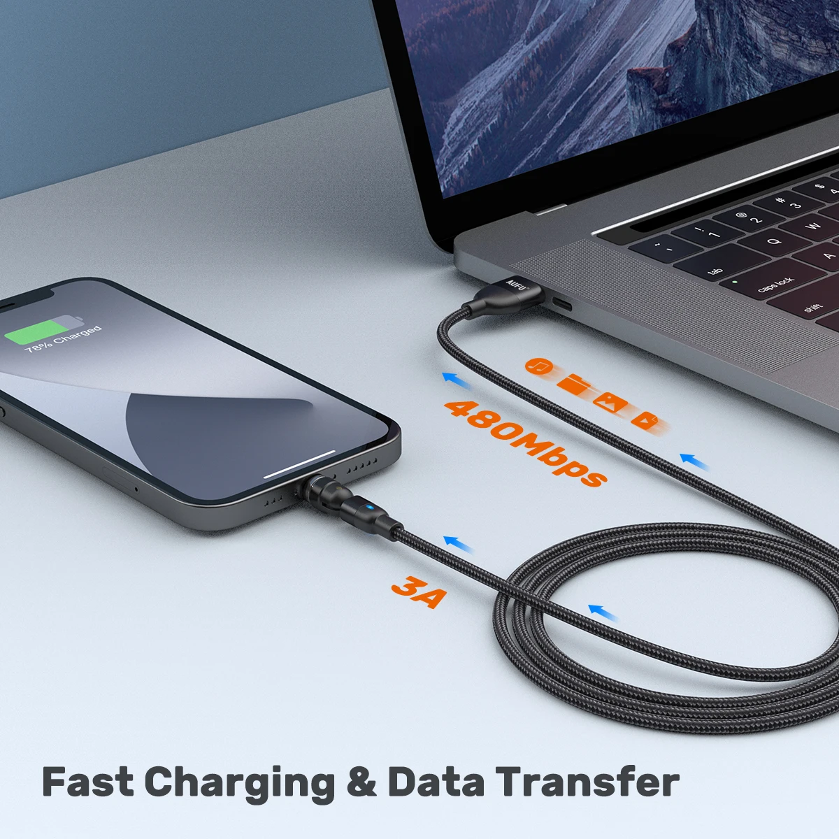 AUFU 2m 3m Magnetic Cable USB Type C For Huawei P20 P30 pro Usb C Cable Micro 3A Fast Charging Magnet Charger Data Transfer 1m