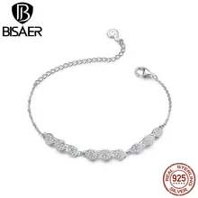BISAER Блестящий Циркон, высокое качество, 925 пробы, серебро, падающие листья, регулируемый браслет-цепочка, роскошные ювелирные изделия для женщин, GAB017