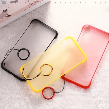 

10PCS Frameless Borderless Phone Case Back Cover For Iphone xs max xr x One Plus 7 Samsung PC Frosted With Finger Ring Lanyard