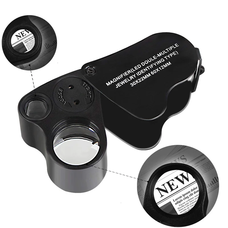30X 60X светодиодный ювелирный Лупа с подсветкой, Складная лупа для ...
