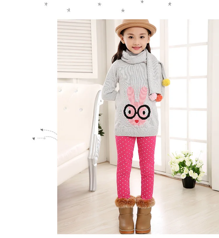 Autumn And Winter Crawler Girls Brushed And Thick Leggings Children Polka Dot Warm Tight Boot Pants