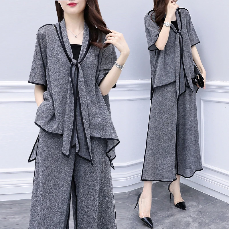 Летний комплект из 2 предметов женские брюки с широкими штанинами спортивный