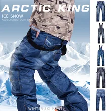 Men&Women Outdoor Winter Denim Ski Pants Veneer Ski Pants Windproof Waterproof Warm Thickening Denim Pants Breathable Trousers