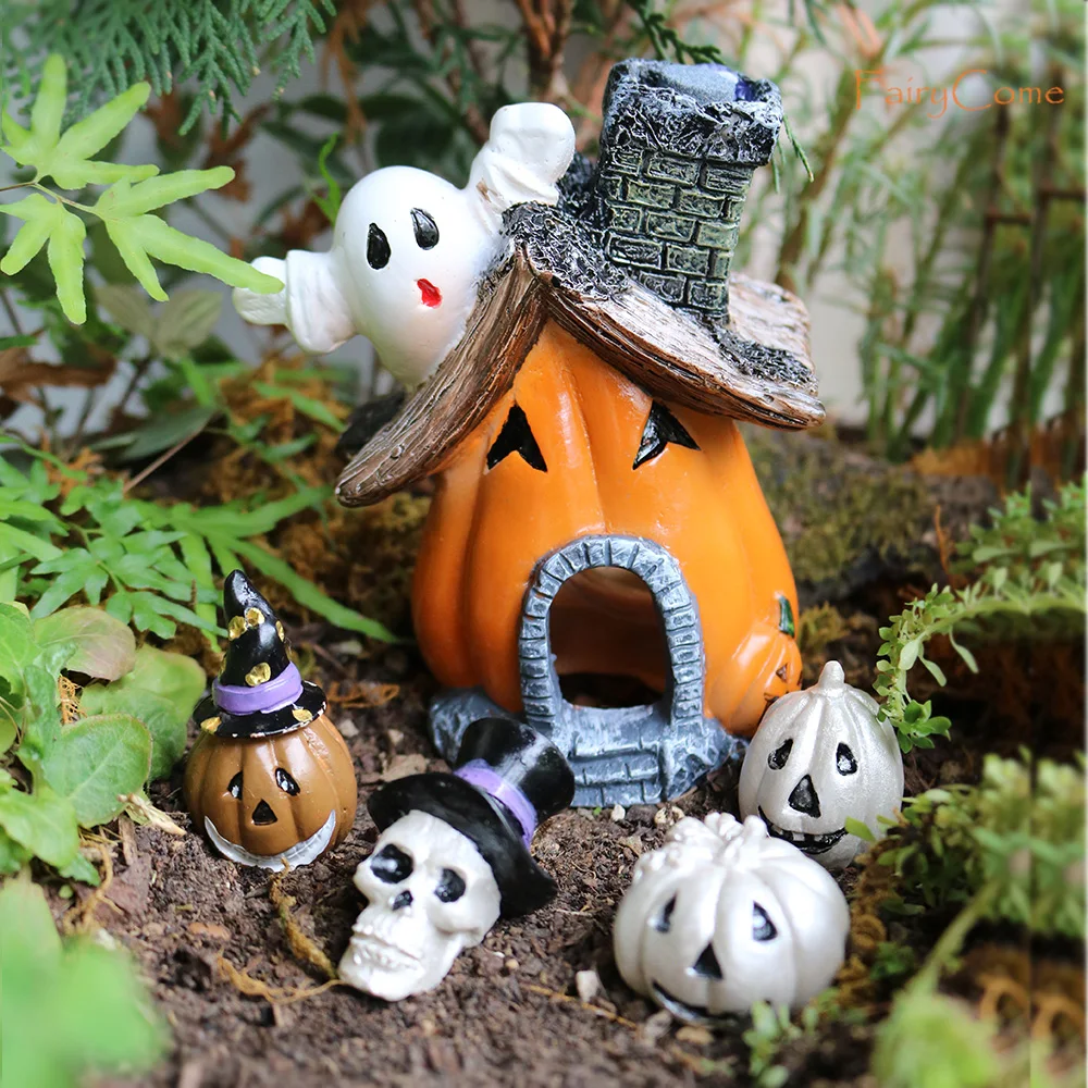 Halloween Mini Pumpkin House Set Ghost Skull Fairy Garden Decor Fish Tank Aquarium Decoration Resin Ornaments|Figurines & Miniatures| - AliExpress