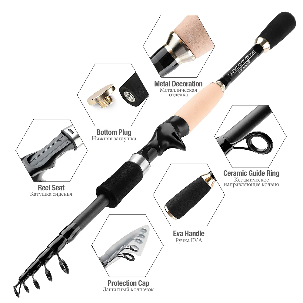 DONQL 1Pcs Telescopic Fishing Rod Spinning Casting lure weight Ultralight Carbon Fibe Rod Power Hand Fishing Tackle Fish Pole主图02 (4)