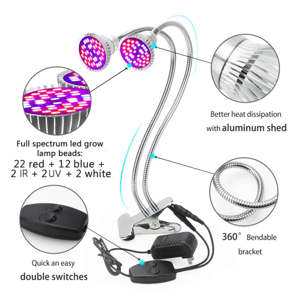 36 Вт Светодиодный светильник для выращивания растений, светодиодный светильник для сада, теплицы, гидропоника, светильник для выращивания растений, светильник для выращивания растений, двойной светильник для выращивания растений