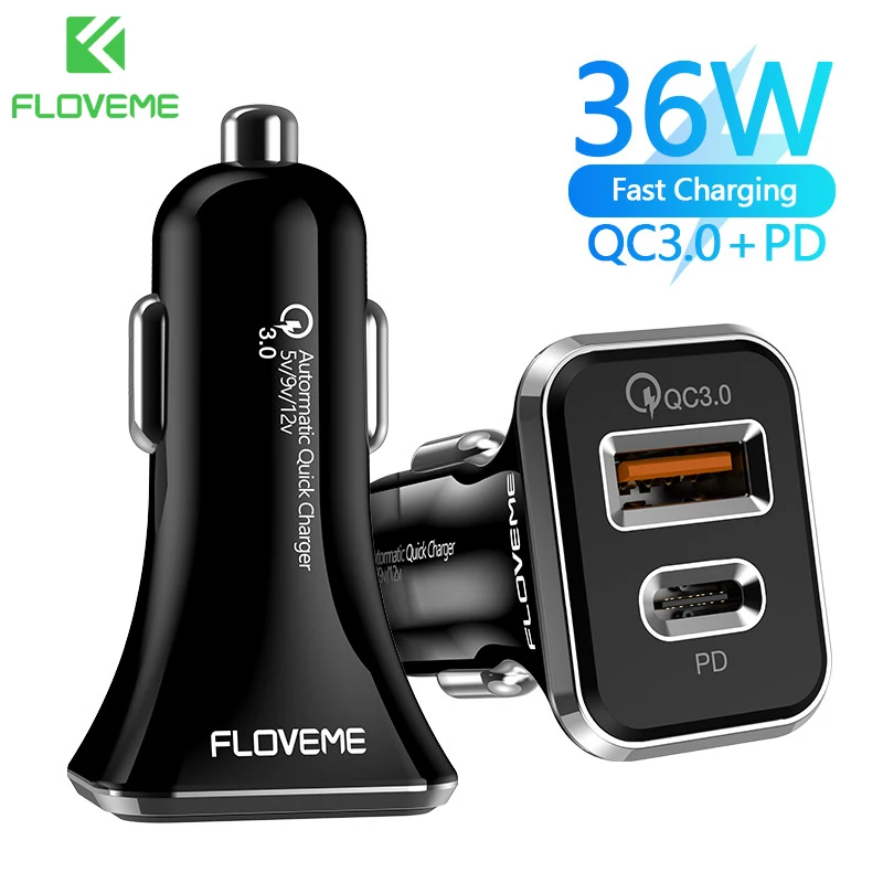 

FLOVEME USB Car Charger 18W Quick Charge QC3.0 For iPhone 12 11 Type C Fast Car USB Charger For Xiaomi Huawei Mobile Phone