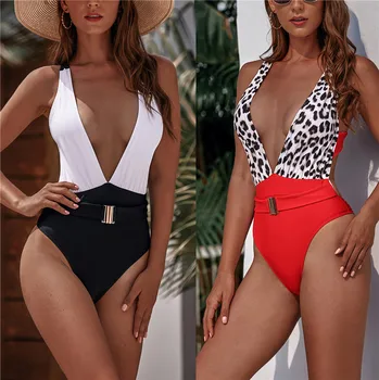 

Leopard Print Bikini Set Patchwork Swimsuit Female Deep V-neck bikini 2020 Sexy Bathing Suit Monokini Swimwear Women Bathers