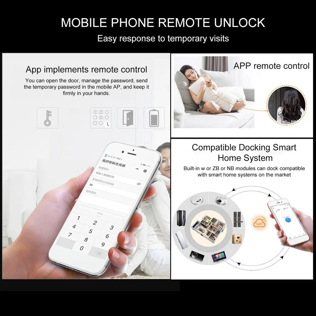 YG05 Digital Biometric Fingerprint Lock Keyless Smart Door Lock Fingerprint+Password+RFID Card+Key+APP Unlocking 5 Ways