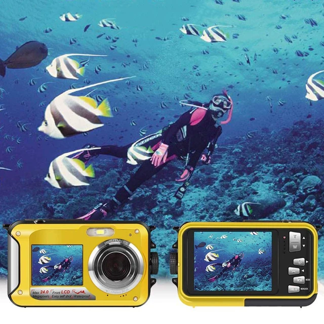 Appareil Photo Etanche Numérique pour la Plongée en Apnée Camera Etanche  2.7K 48MP avec Double écran pour Selfie Camera sous Marine pour la Natation