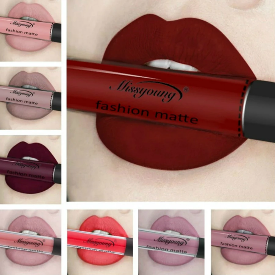 1Pcs Big Promotion Lip gloss Matte Waterproof Velvet Lip Stick 18 Colors Sexy Dark Red Pigments Makeup Matte Lip gloss MU2