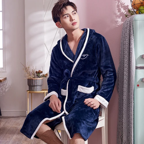Men's Sleep Robes Winter thick warm Coral Fleece Kimono bathrobe male Nightgown Bath Gown Sleepwear Flannel nightwear for man Men's Sleep Robes Winter thick warm Coral Fleece Kimono bathrobe male Nightgown Bath Gown Sleepwear Flannel nightwear for man