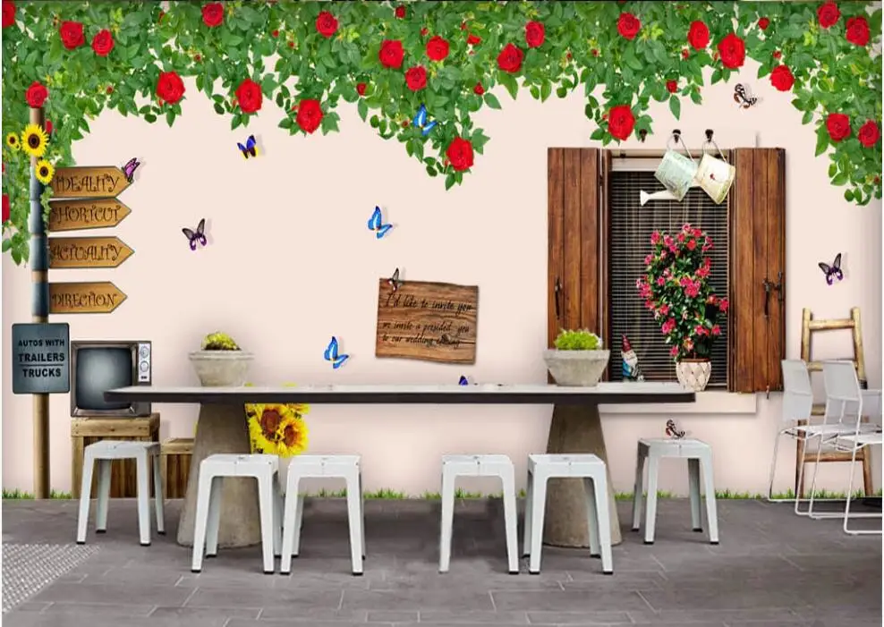 

custom mural photo wallpaper 3d Fashion window flower rattan bar coffee shop living room Wallpaper for walls in rolls