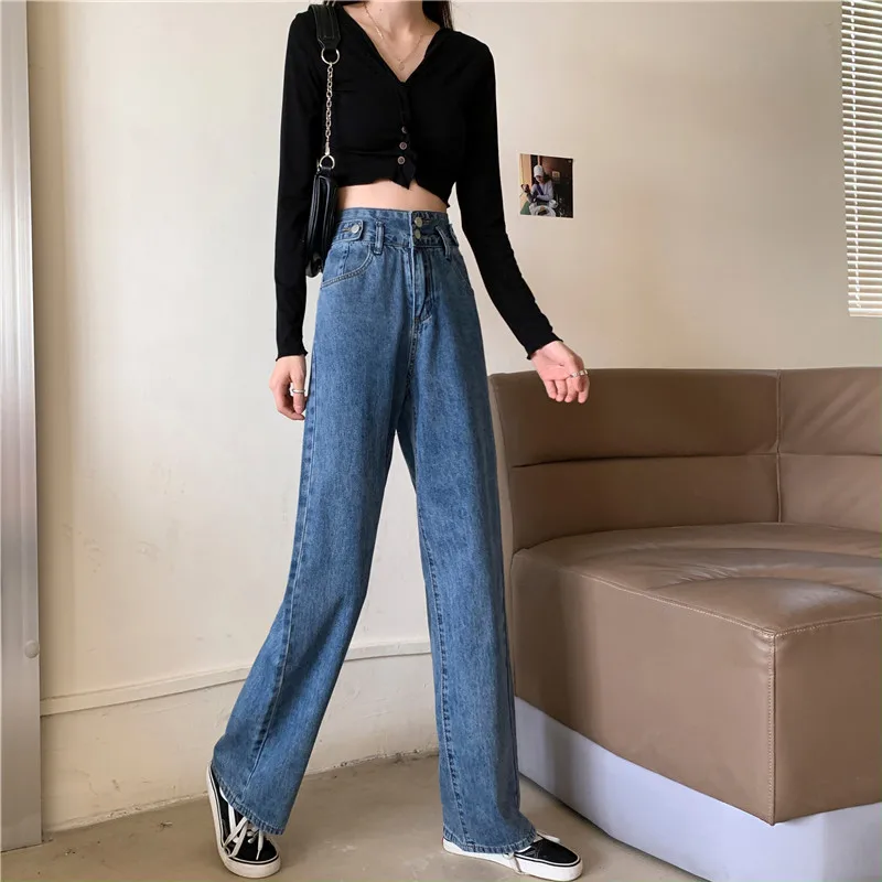 Woman Jeans High Waist Clothes Wide Leg Denim Clothing Blue Streetwear  Vintage Quality 2021 Fashion Harajuku Straight Pants - Jeans - AliExpress