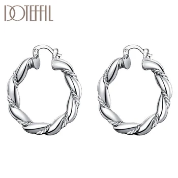 

DOTEFFIL 925 Sterling Silver Twisted Rope Round Hoop Earrings Women Party Gift Fashion Charm Wedding Engagement Jewelry