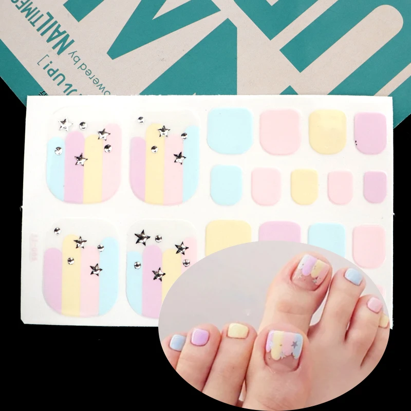 JJ065 22tips/sheet Eco-Friendly Toenail Sticker Professional Multicolor Toe Nail Wraps Stickers DIY Adhesive Decals Manicure Wholesale - Color: JJ065