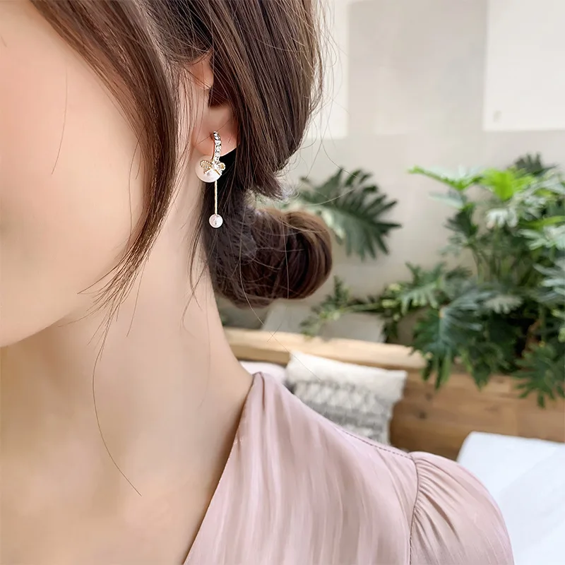 Fashion Bow Front And Back Pearl Earrings For Women New Korean Earrings Trendy Jewelry