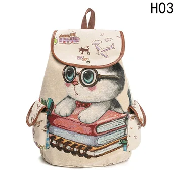 

Fashion Cute Cat Backpack Lady Canvas Backpack Drawstring Print Backpack For Teenage Girls Large Capacity Schoolbag