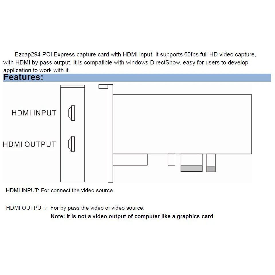 EZCAP PCIE Audio Video Capture Card HDMI HD PCI