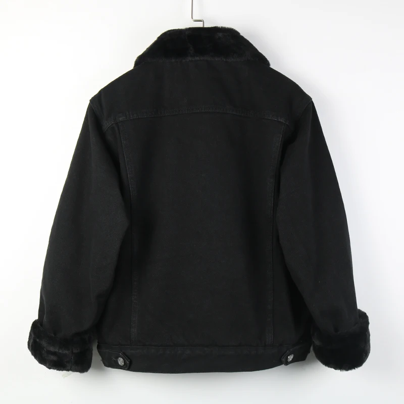 Зимние женские джинсовые куртки черная бархатная джинсовая куртка Толстая теплая Женская свободная верхняя одежда студенческое короткое пальто M372